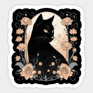 Black Cat in a Rose Garden Sticker